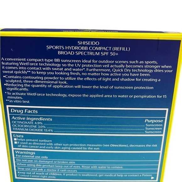 Shiseido HydroBB Compact for Sports Refill SPF50+ Water Resistant Sunscreen Dark - Picture 2 of 3